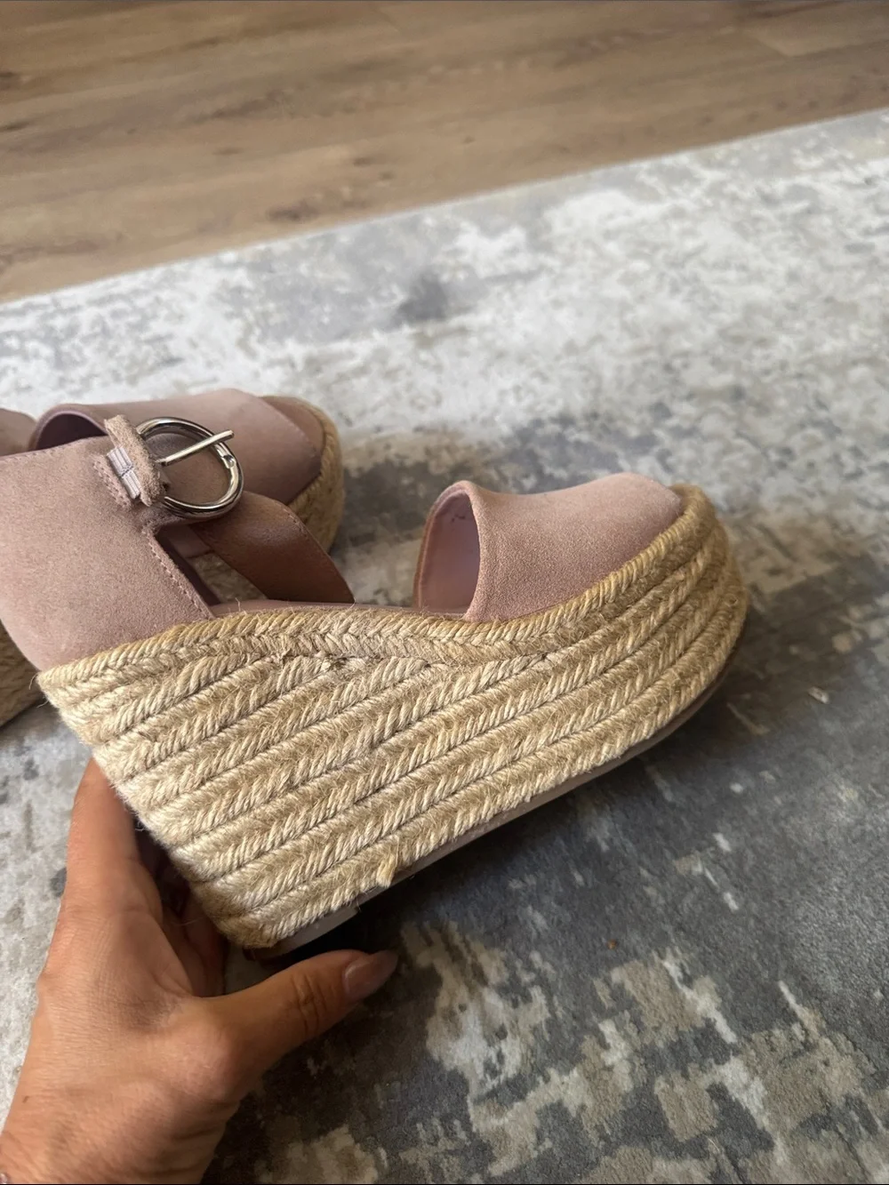 Marc Fisher Blush Suede Espadrille Wedge Sandals